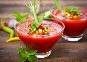 Fresh gazpacho on the table