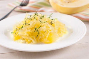 Cooked yellow spaghetti squash plate